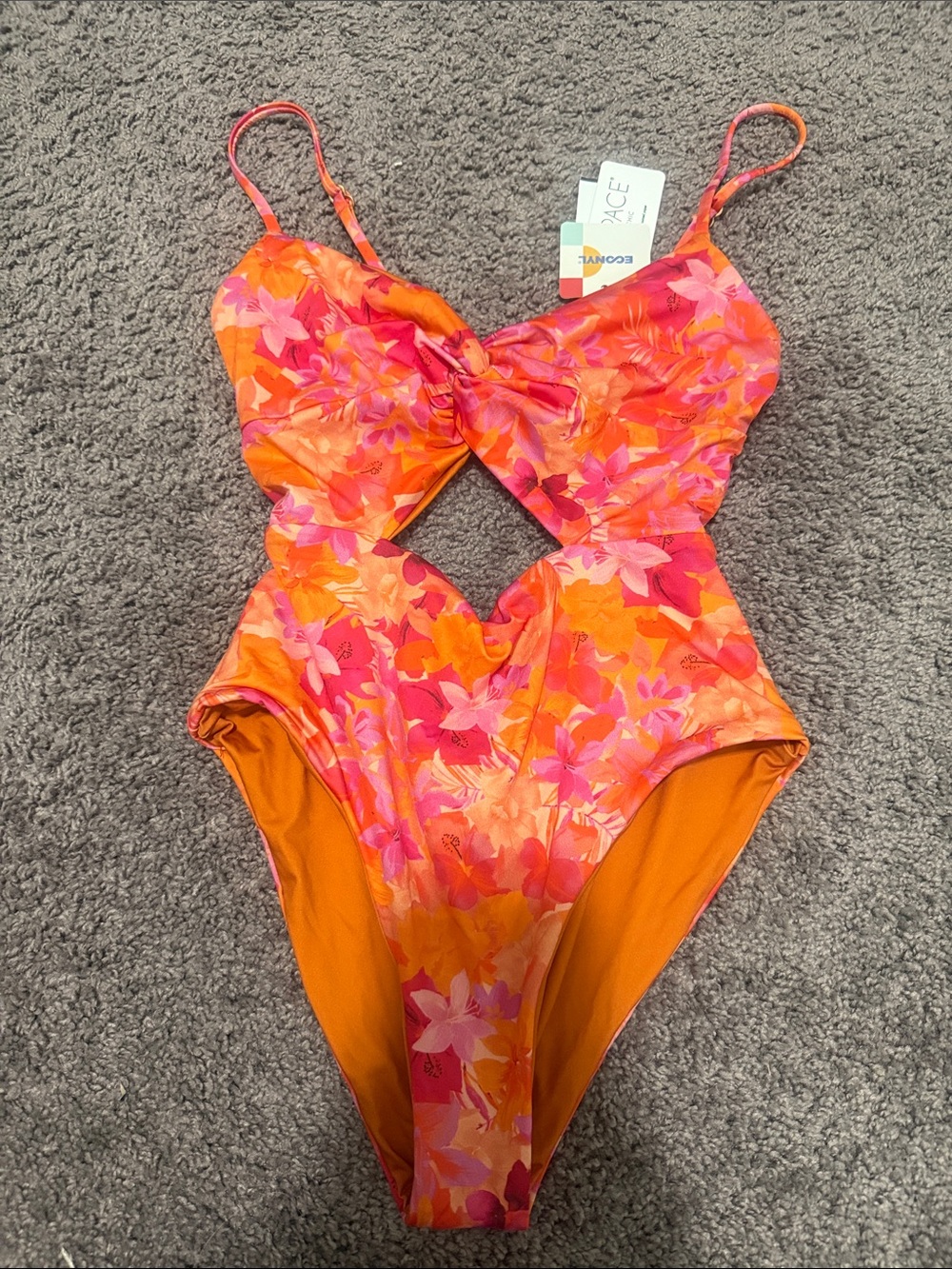 l*space Orange & Pink Floral Cutout One-Piece Swimsuit